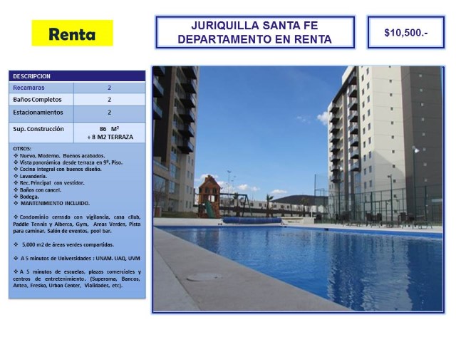 Departamento en Renta en Juriquilla